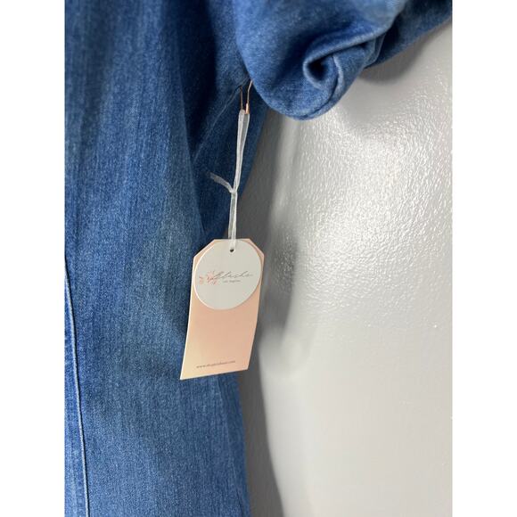 Blashe Women's Denim Button Front Off Shoulder Puff Sleeve Dress NEW ~ Size M - Picture 7 of 7